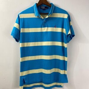 Vintage Polo Ralph Lauren USA Striped Color Block Shirt L Blue Yellow 90s Y2K